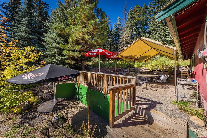 Outdoor patio seating at Vallecito Lake Country Market
