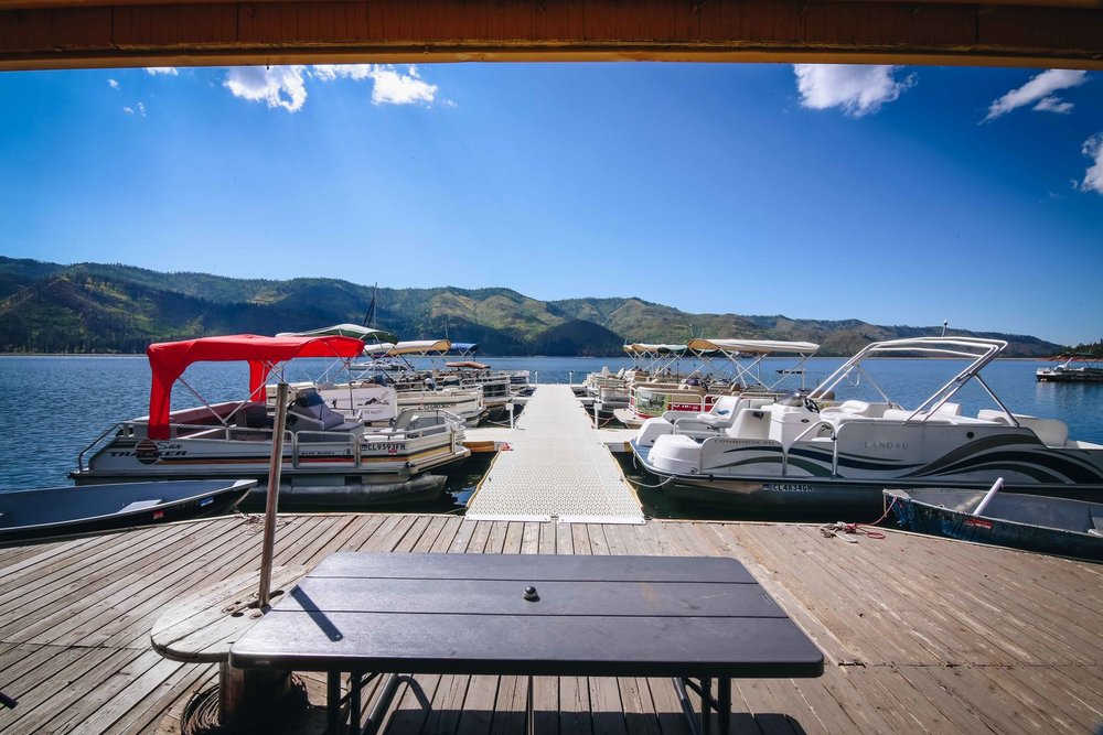 Boats docked at Vallecito Marina on the lake