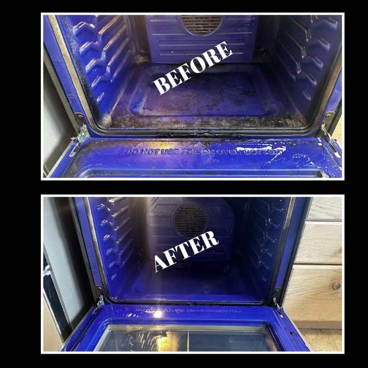 Before and after: a greasy oven interior scrubbed clean