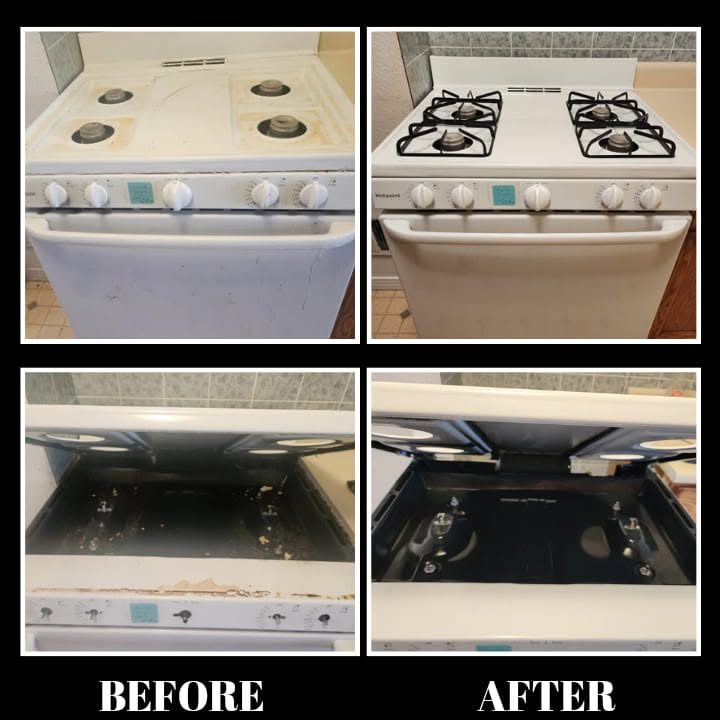 Before and after: a kitchen range top and oven door cleaned