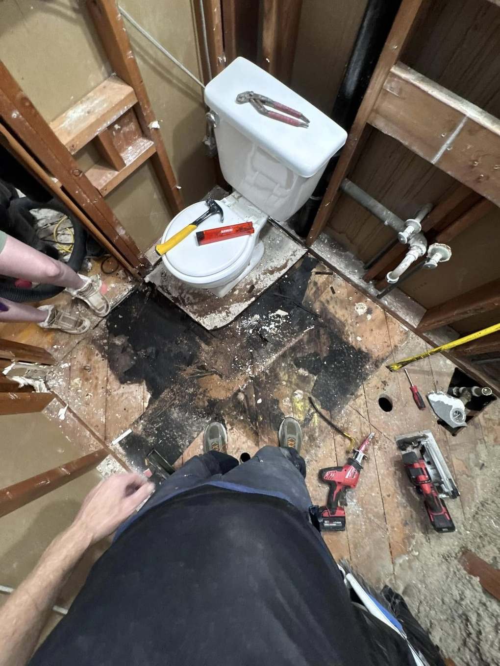 Bathroom torn down to the subfloor
