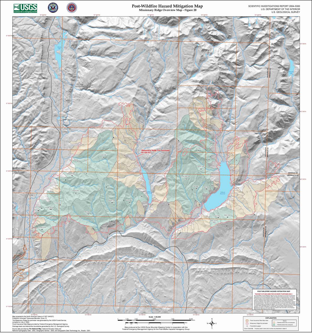 Map of the Missionary Ridge Fire burn perimeter near Durango and Vallecito