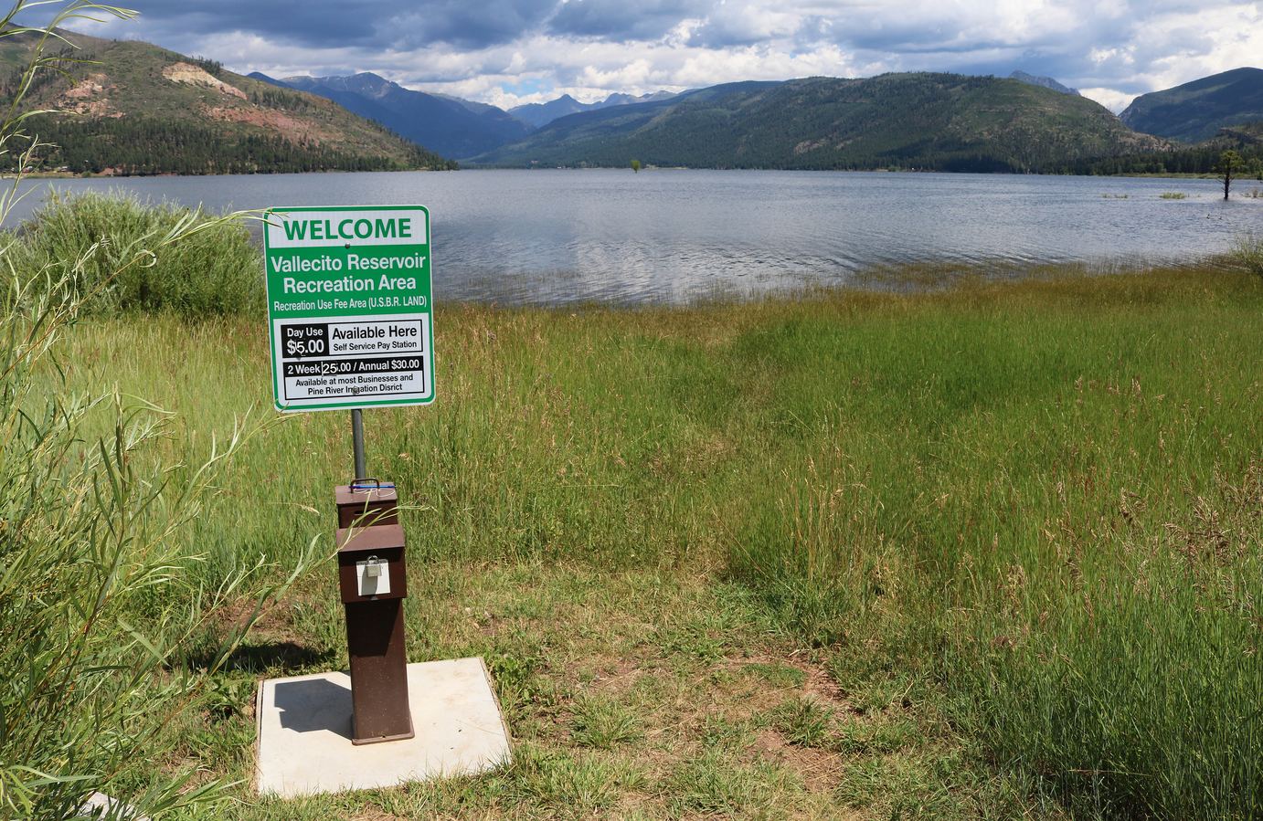The Vallecito Reservoir shoreline backed by forest and peaks