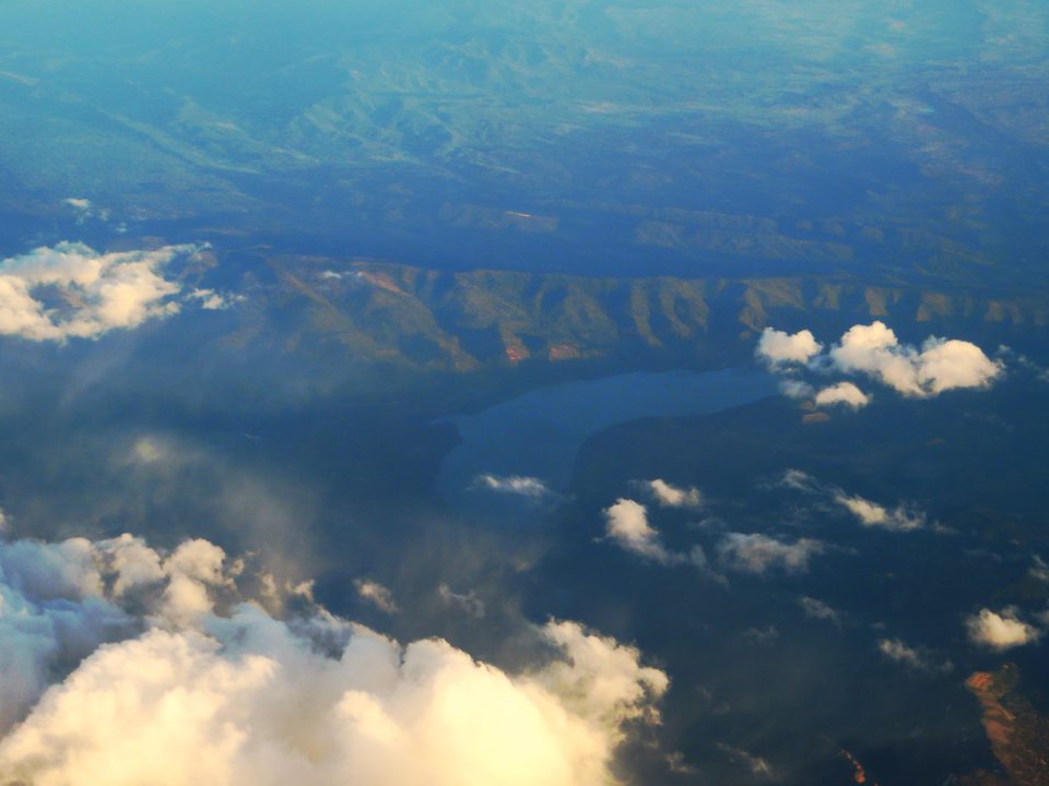 Aerial view of Vallecito Reservoir and its dam from the air